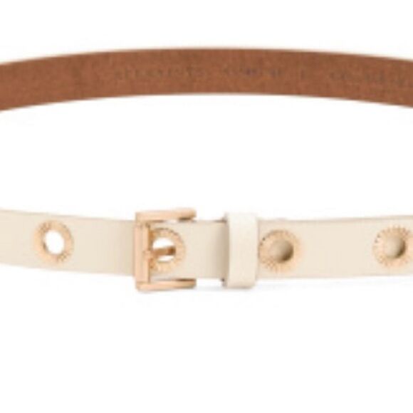 AllβSaints M-L-XL Ivory Genuine Leather Gold Tone Eyelet Belt - Picture 2 of 8
